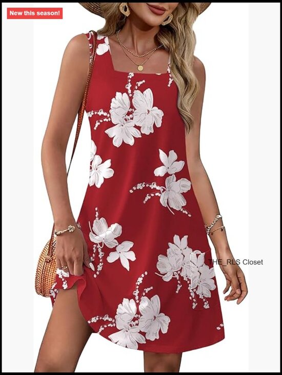 Dresses & Skirts - Square Neck Sleeveless Swing Sundress with Pockets, Loose Fit